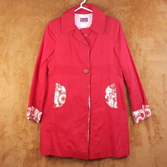 ROBIN NAYLOR BAY HEAD Womens Jacket Medium Red Trench Coat Retro 70s Preppy - Picture 1 of 9